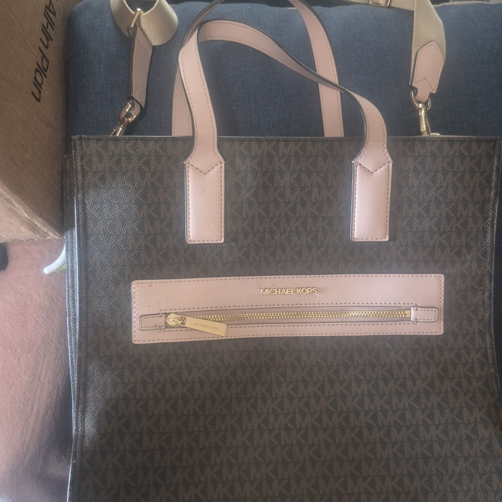 Michael Kors Signature Brown and Pink Tote
